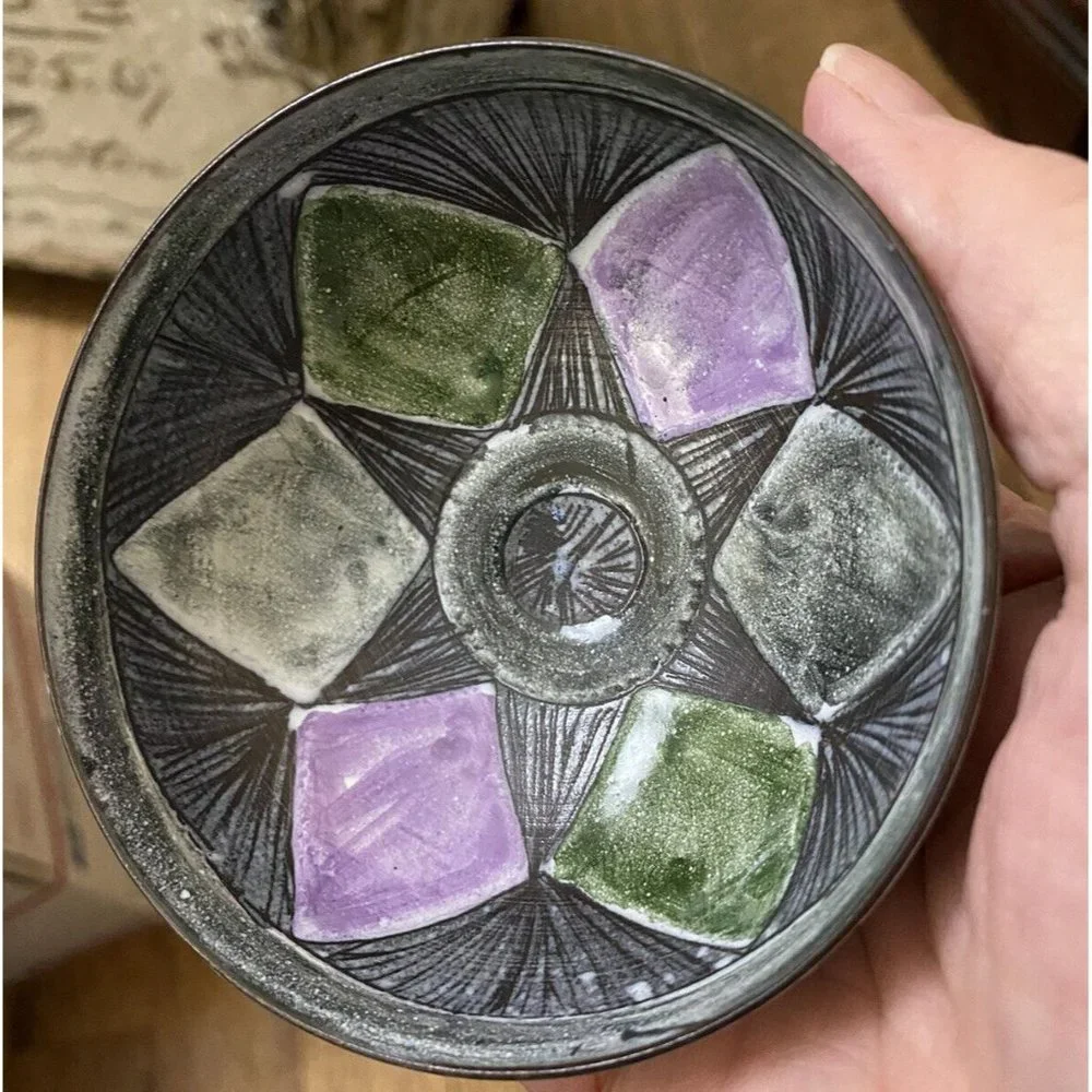 Laholm Swedish Studio Art Pottery Sgraffito Small Bowl Signed Vtg 1960-70 HTF